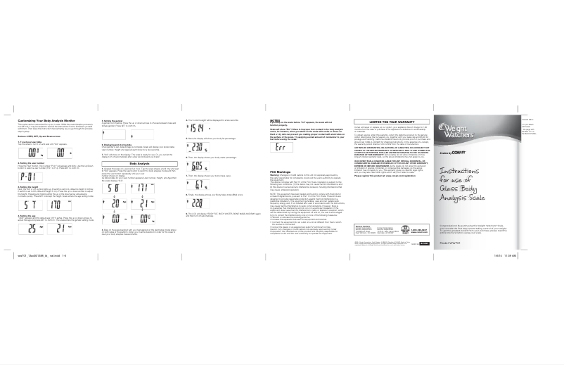 Image de la première page du manuel de l'appareil Weight Watchers WW701