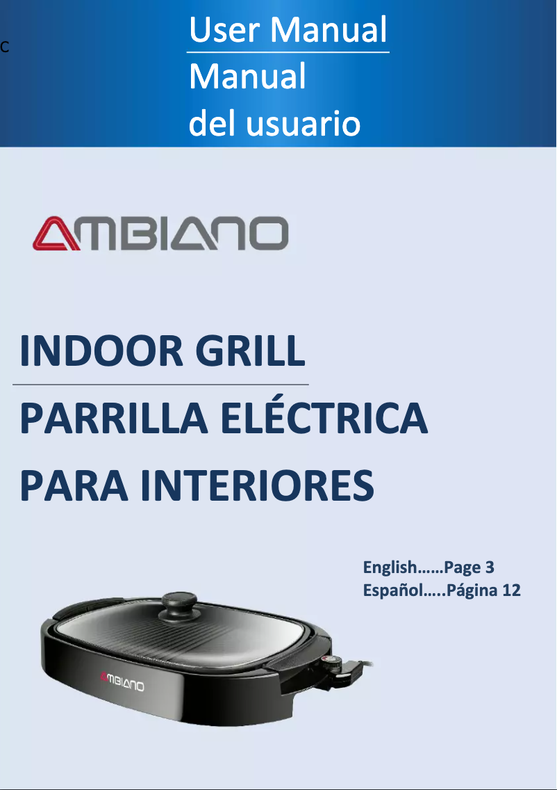 Image de la première page du manuel de l'appareil Indoor Grill TXG-037B