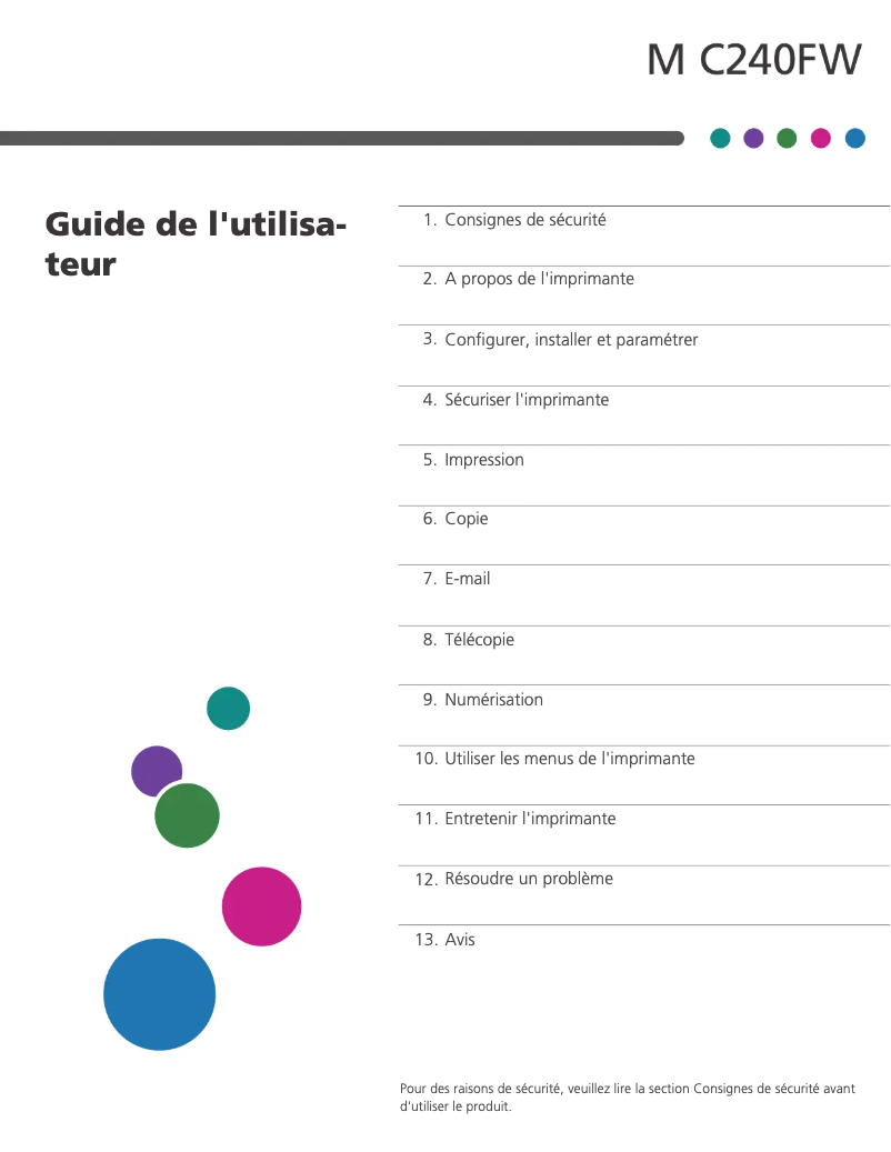 Page n°1 - Guide d'installation Ricoh M C240FW