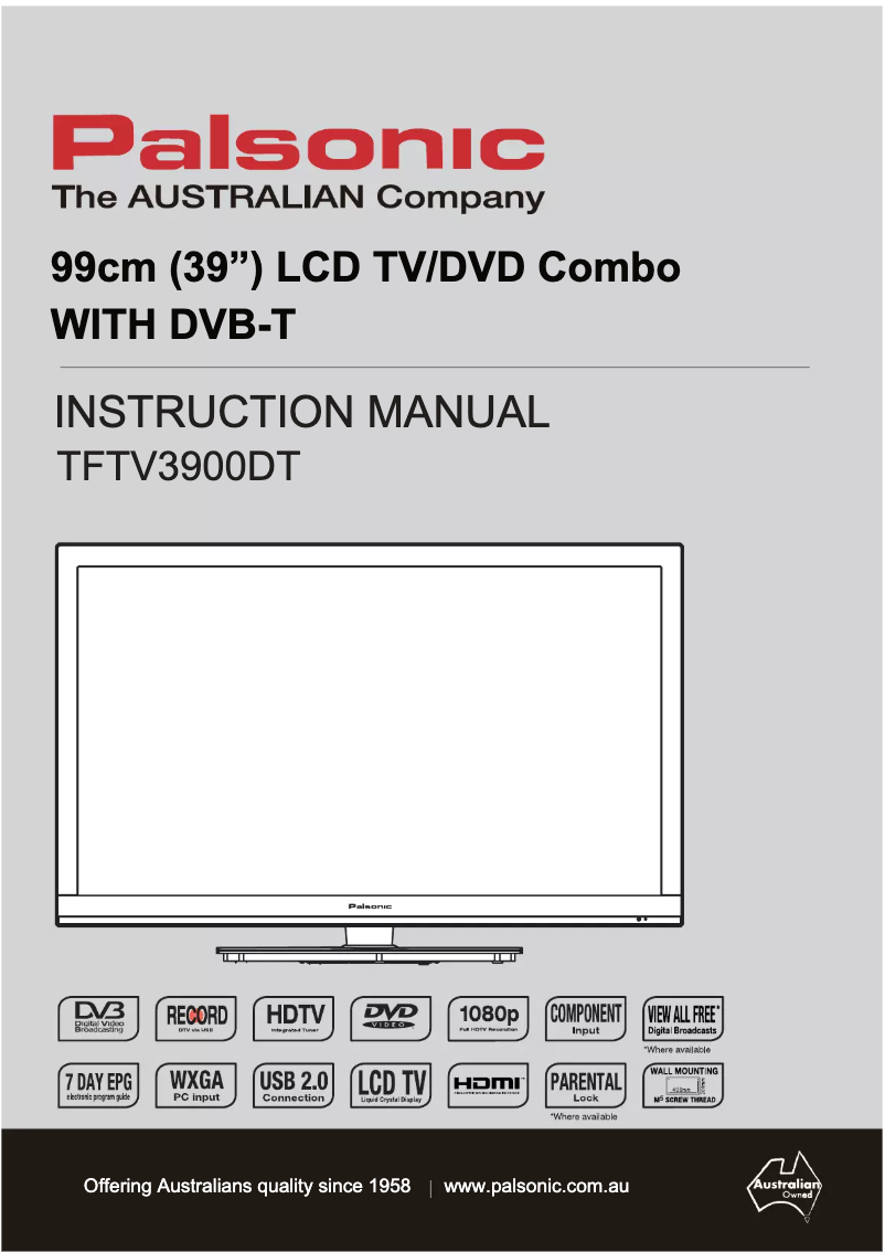 Page n°1 - Manuel utilisateur Palsonic TFTV3900DT