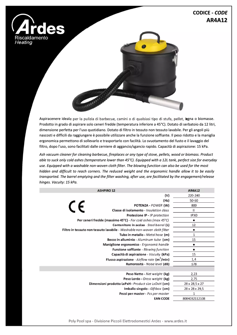 Page n°1 - Fiche technique Ardes AR4A12