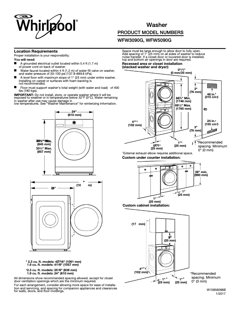 Page n°1 - Mode d'emploi Whirlpool WFW5090G