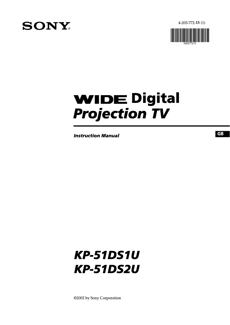 Page 1 de la notice Manuel utilisateur Sony KP-51DS2U