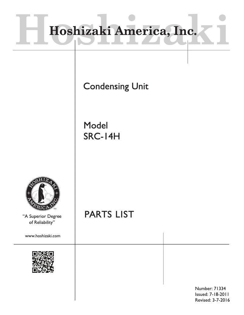 Page 1 de la notice Manuel utilisateur Hoshizaki SRC-14H