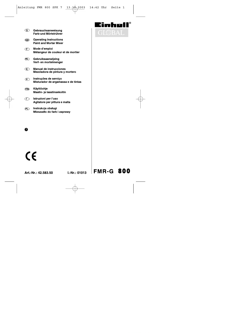 Page 1 de la notice Manuel utilisateur Global FMR-G 800