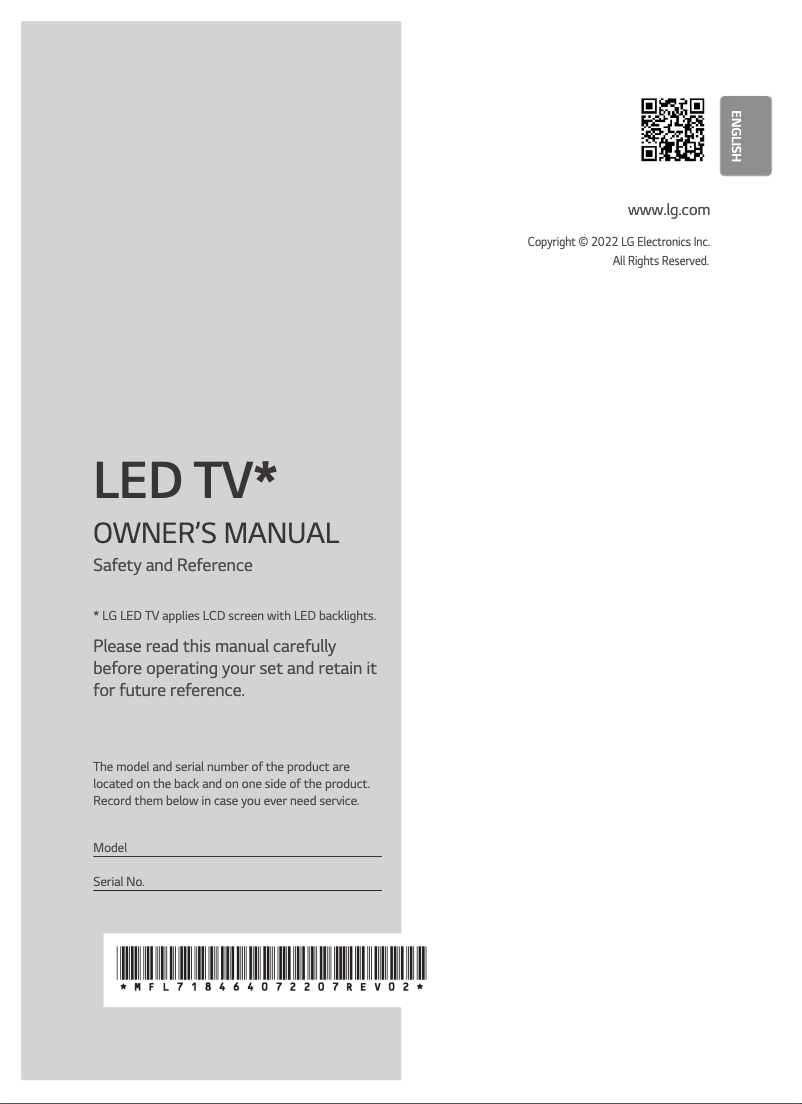 Page 1 de la notice Manuel utilisateur LG 55NANO806QA