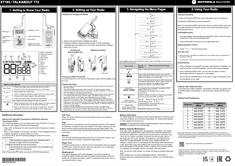 Page 1 de la notice Manuel utilisateur Motorola Talkabout T72