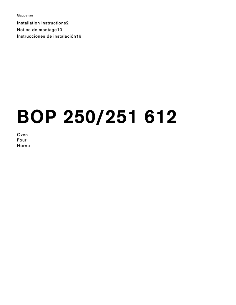 Página 1 del manual Guía de instalación Gaggenau BOP250612