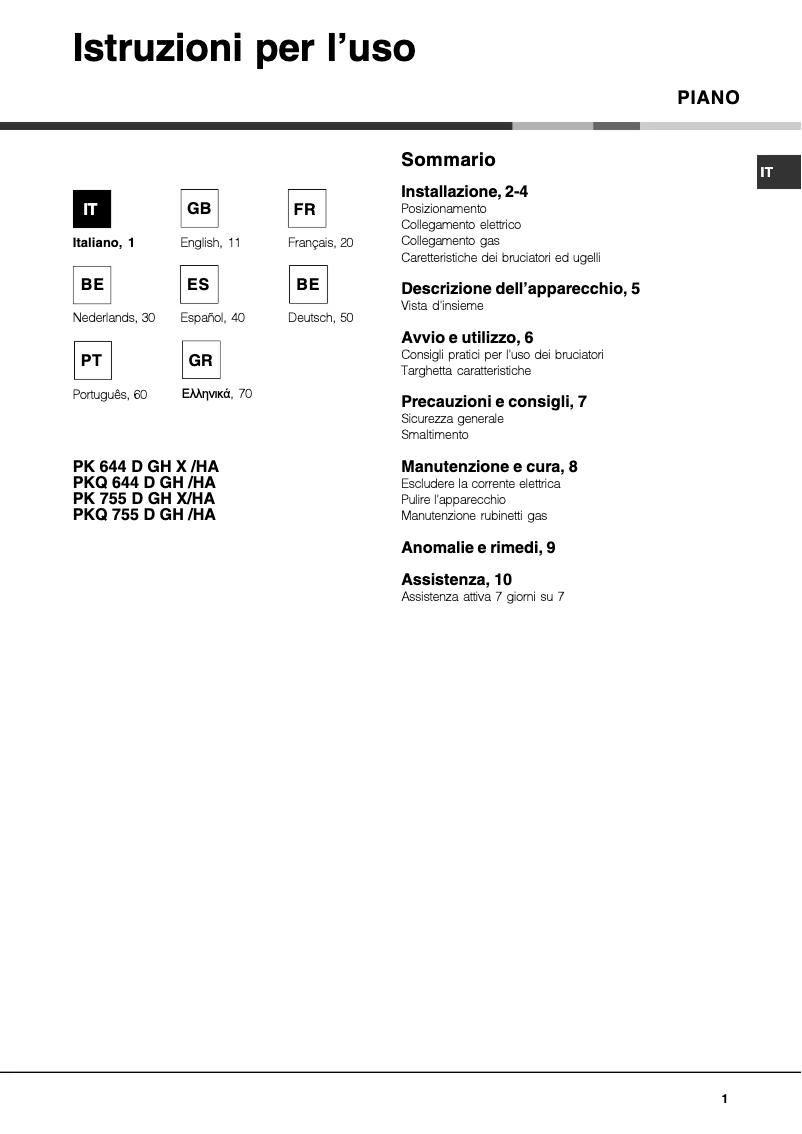 Page n°1 - Manuel utilisateur Hotpoint Ariston PK 644 D GH X /HA