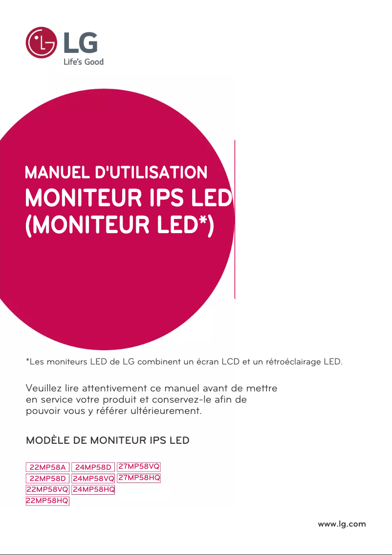 Page 1 de la notice Manuel utilisateur LG 27MP58VQ-P