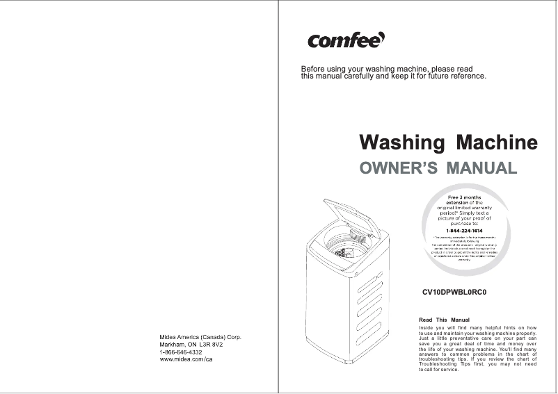 Page 1 de la notice Manuel utilisateur Comfee CV10DPGBL0RC0