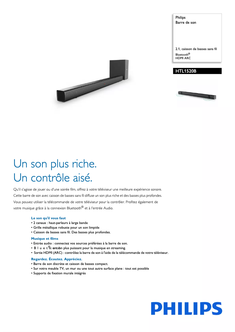 Page n°1 - Fiche technique Philips HTL1520B