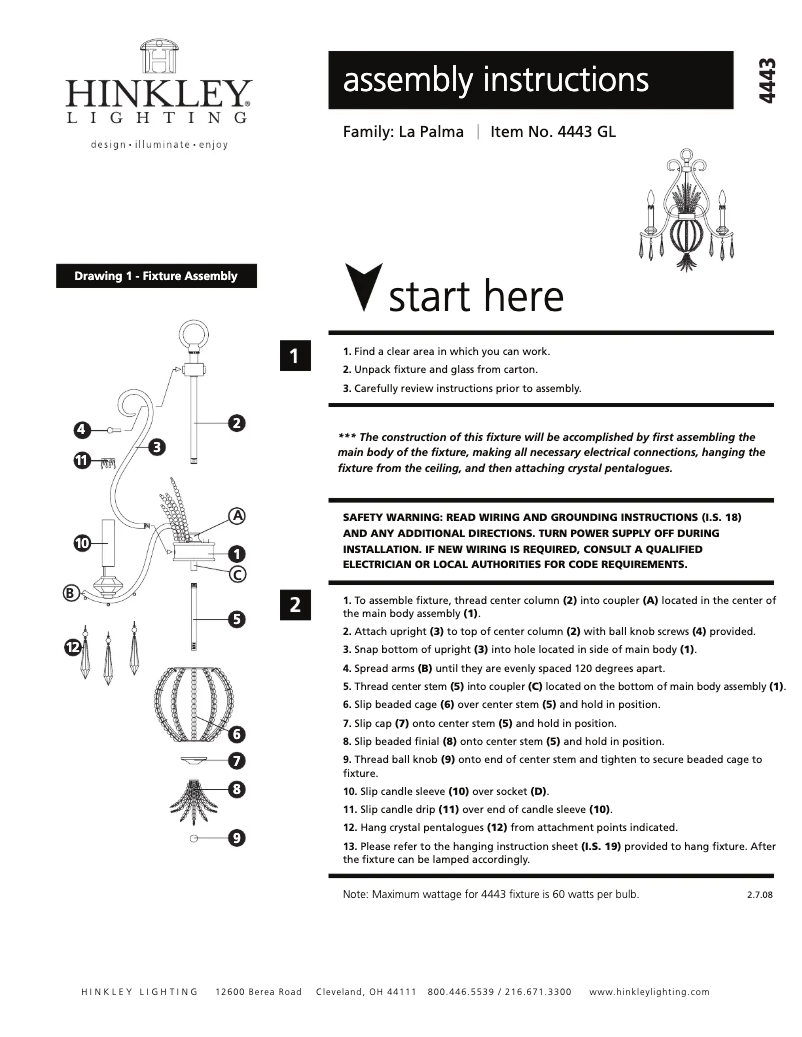 Page n°1 - Manuel utilisateur Hinkley Lighting Chance 4443BLB