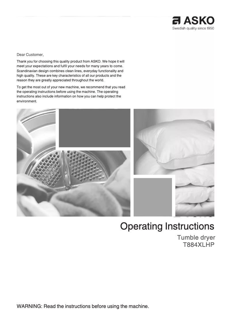 Page n°1 - Manuel utilisateur Asko T884XLCHP