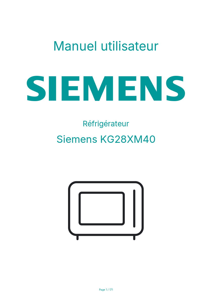 Page 1 de la notice Manuel utilisateur Siemens KG28XM40