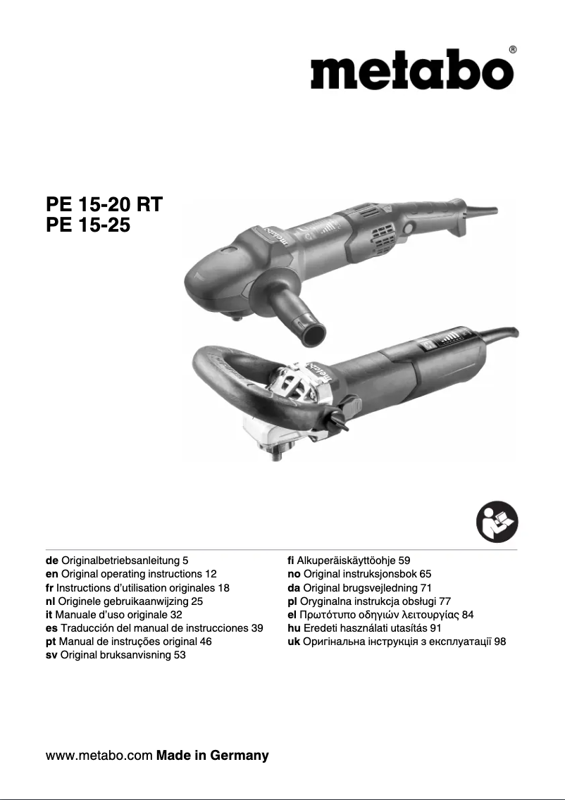 Page 1 de la notice Manuel utilisateur Metabo PE 15-25