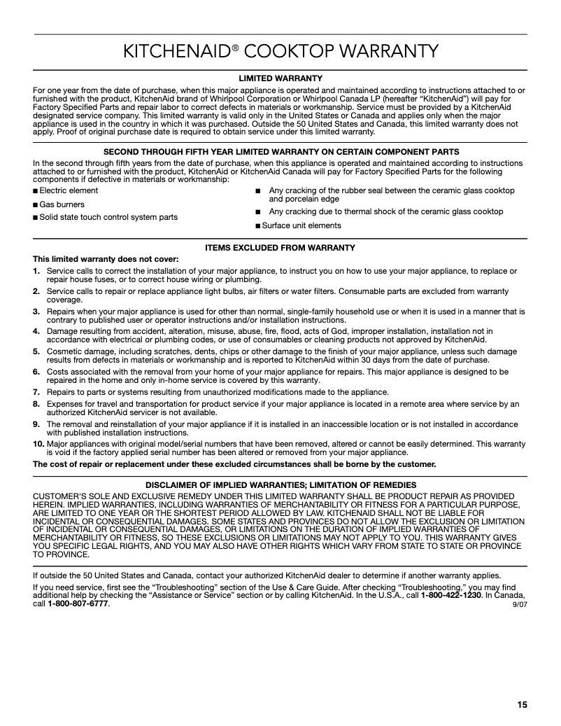 Page n°1 - Informations de garantie KitchenAid KECC667BSS
