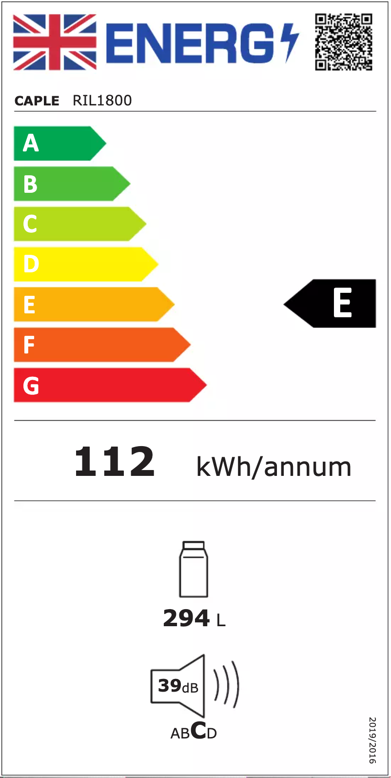 Page n°1 - Label énergétique Caple RIL1800