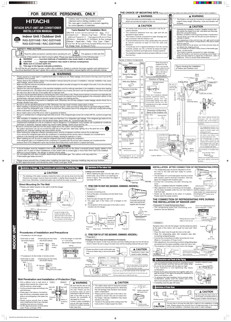 Page 1 de la notice Manuel utilisateur Hitachi RAS-S25YHAB