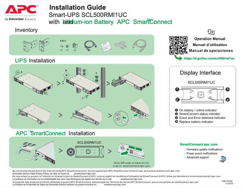 Page n°1 - Manuel utilisateur APC Smart-UPS SCL500RMI1UC