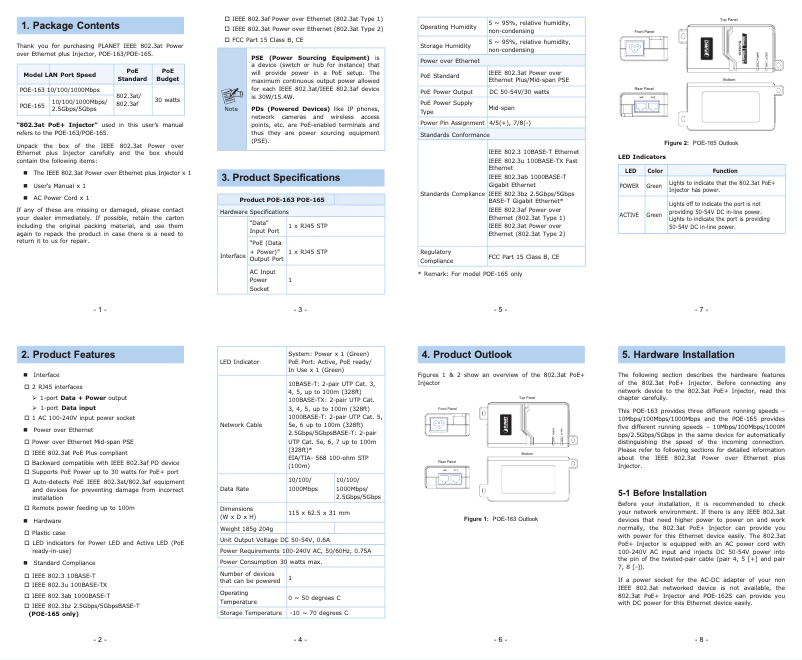 Image de la première page du manuel de l'appareil POE-165
