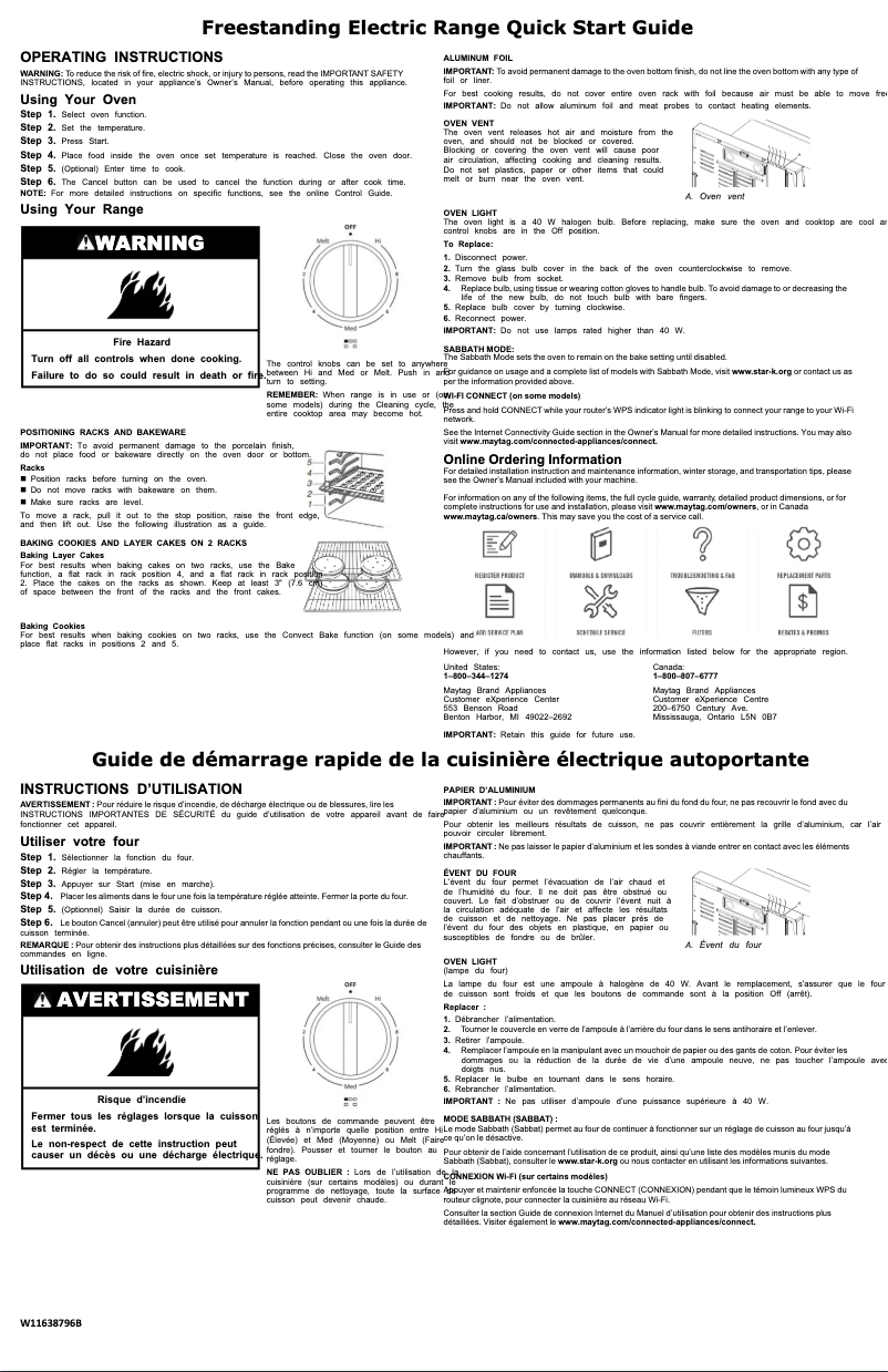 Page 1 de la notice Guide de démarrage rapide Maytag MFES4030RW