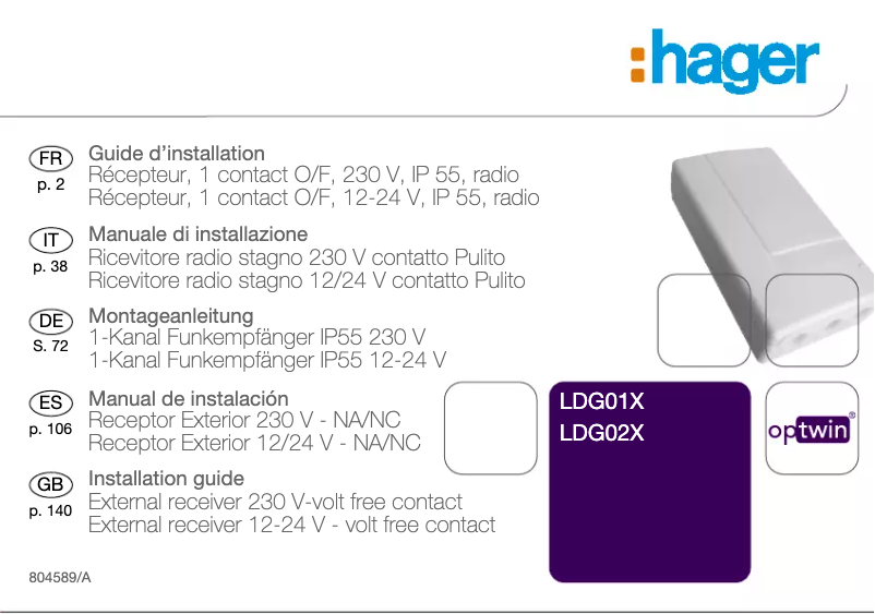 Page 1 de la notice Manuel utilisateur Hager LDG01X