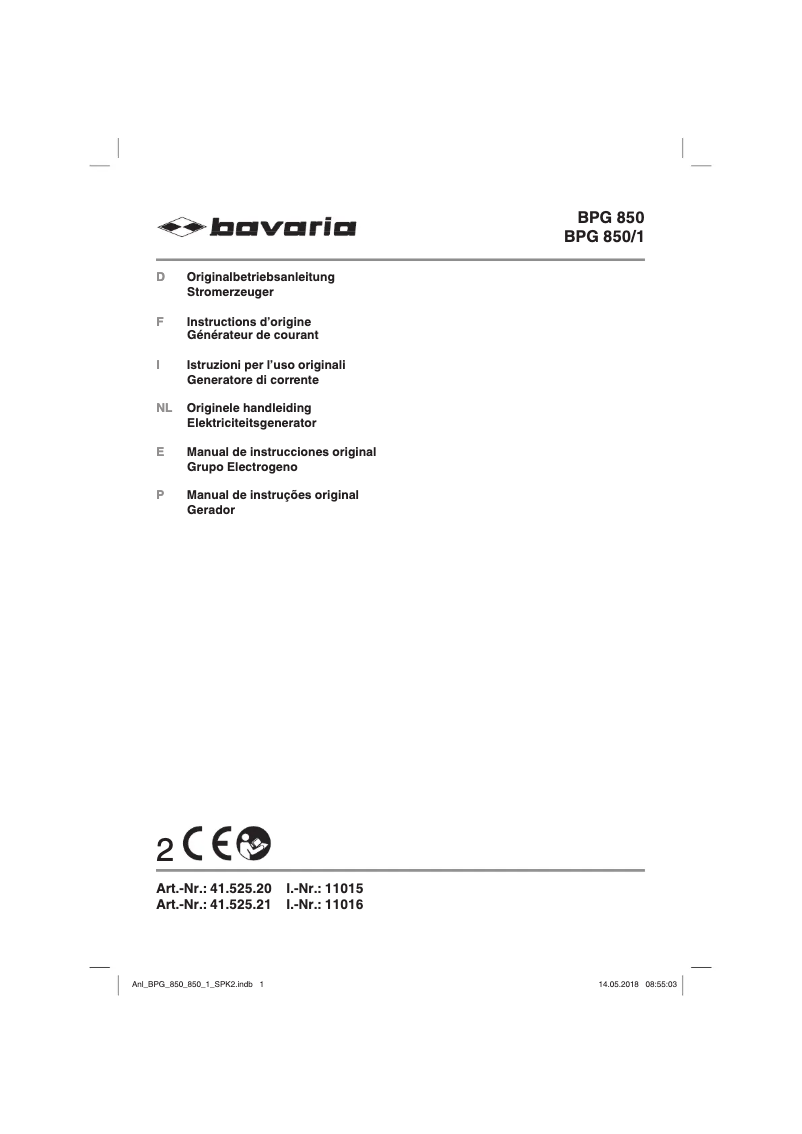 Page n°1 - Manuel utilisateur Bavaria BPG 850