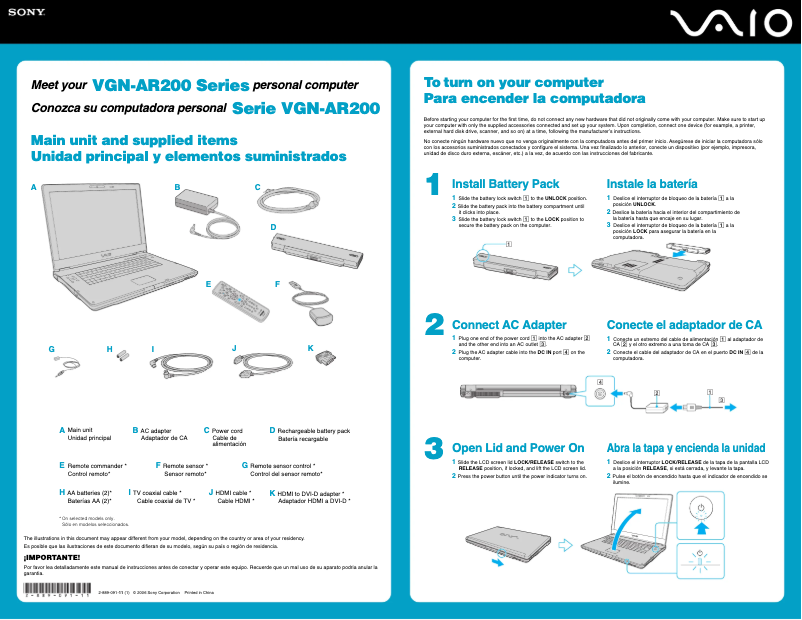Página 1 del manual Guía de instalación Sony Vaio VGN-AR230G
