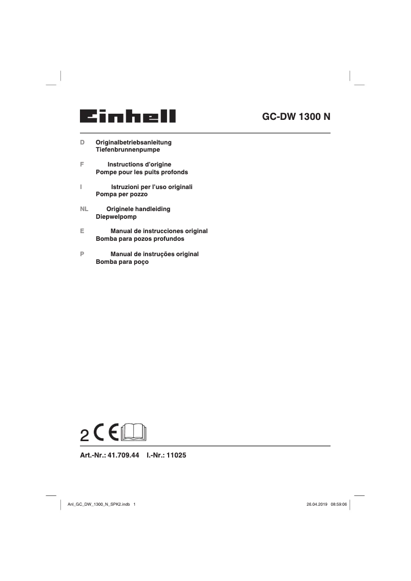 Page 1 de la notice Manuel utilisateur Einhell GC-DW 1300 N