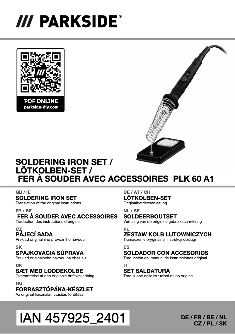 Page 1 de la notice Manuel utilisateur Parkside PLK 60 A1