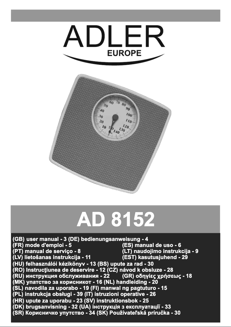 Page 1 de la notice Manuel utilisateur Adler AD 8152