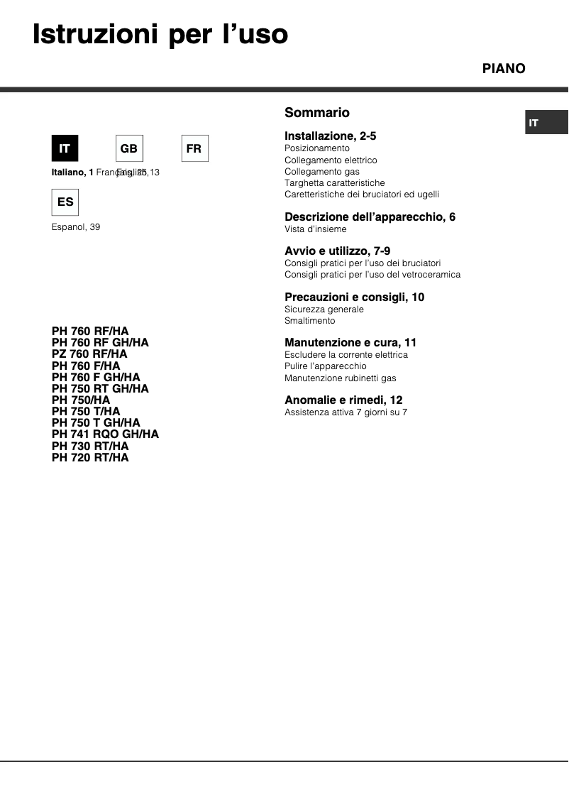Page n°1 - Manuel utilisateur Hotpoint Ariston PH 750 RT (AX) GH/HA