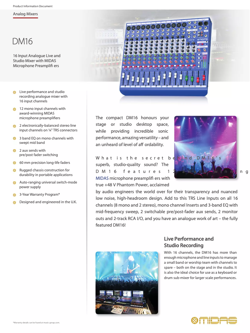 Page n°1 - Fiche technique Midas DM16