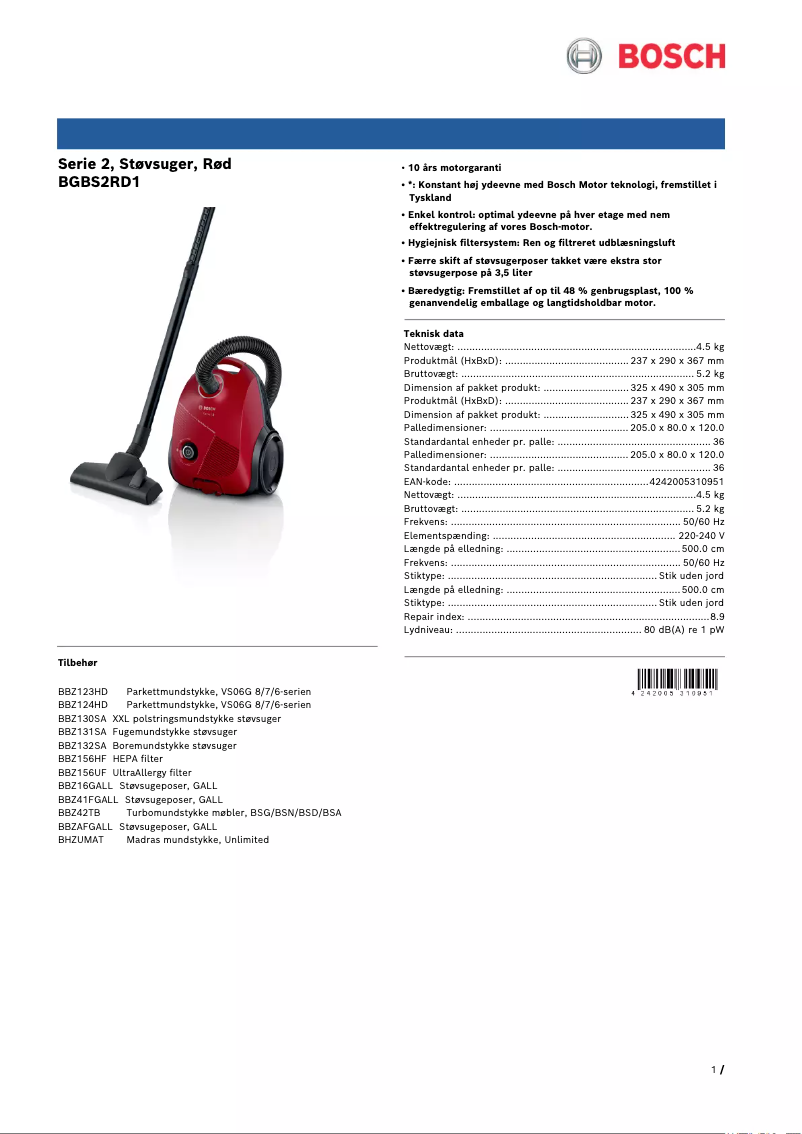 Image de la première page du manuel de l'appareil BGBS2RD1