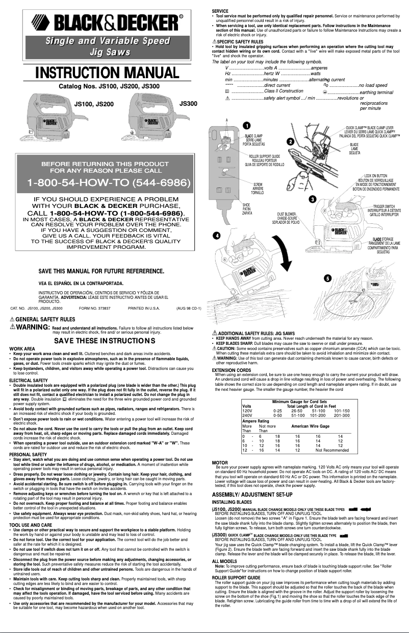 Page 1 de la notice Manuel utilisateur Black & Decker JS100