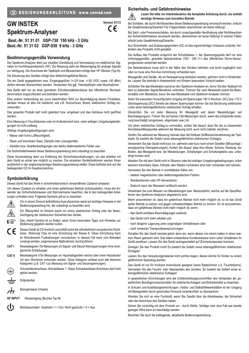 Page n°1 - Manuel utilisateur GW Instek GSP-730
