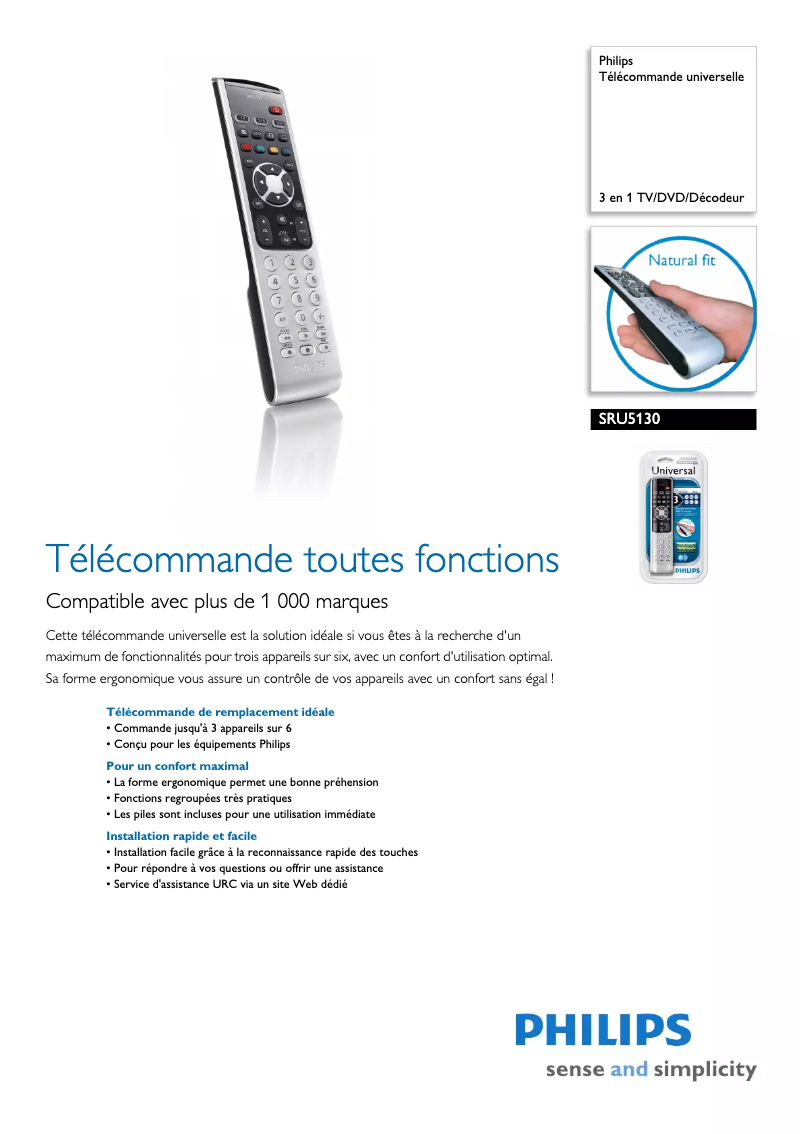 Page 1 de la notice Fiche technique Philips SRU5130