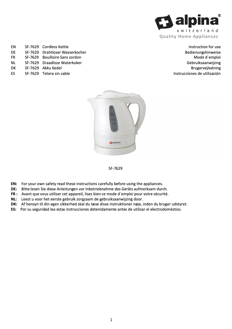Image de la première page du manuel de l'appareil SF-7629