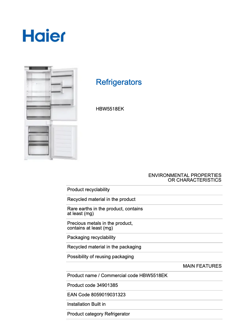 Image de la première page du manuel de l'appareil HBW5518EK