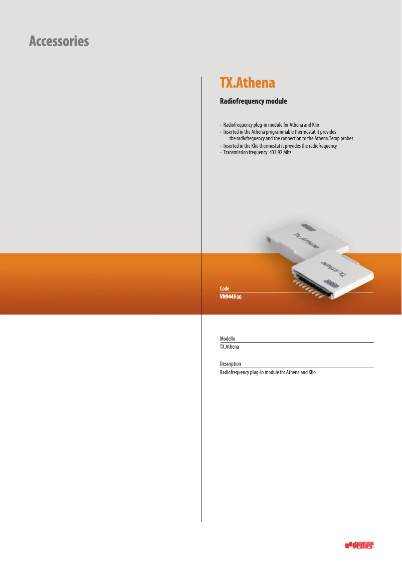 Page n°1 - Manuel utilisateur Vemer TX.Athena