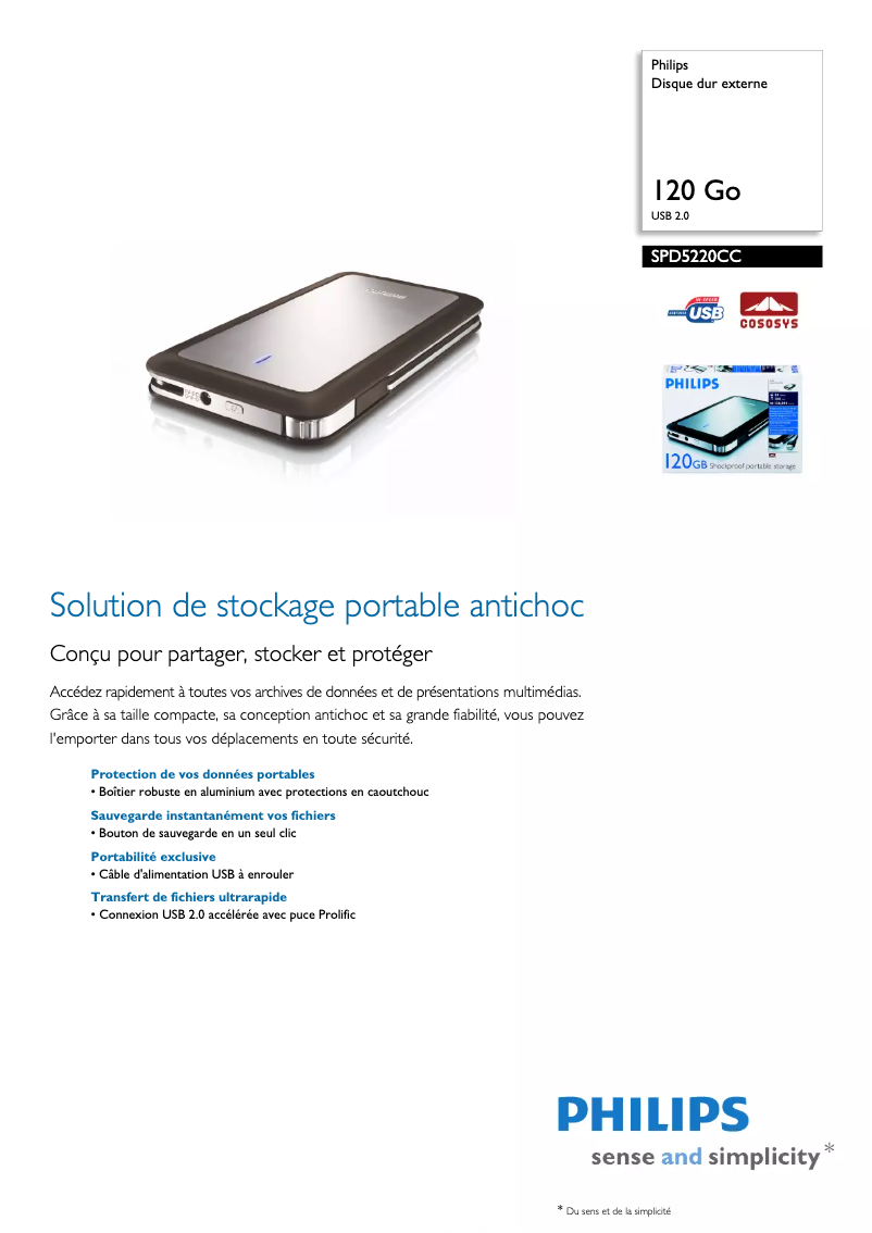 Page n°1 - Fiche technique Philips SPD5220CC