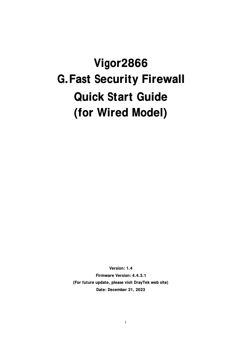 Page 1 de la notice Guide de démarrage rapide Draytek Vigor 2866
