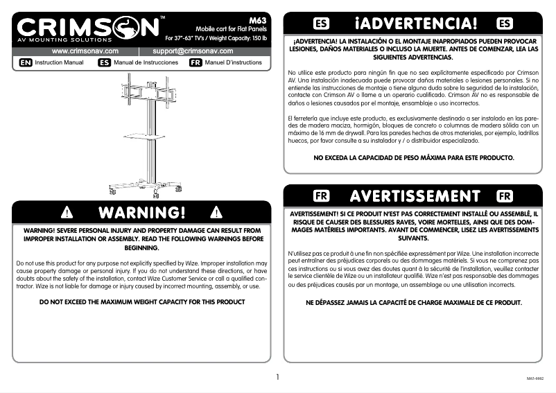 Page 1 de la notice Manuel utilisateur Crimson M631