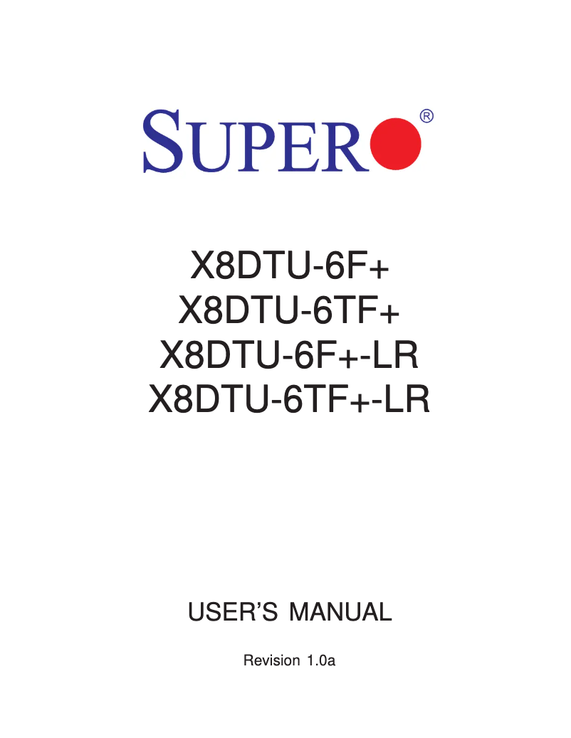 Page 1 de la notice Manuel utilisateur Supermicro X8DTU-6TF+-LR