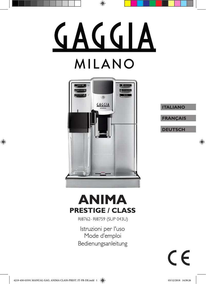 Image de la première page du manuel de l'appareil Anima Class