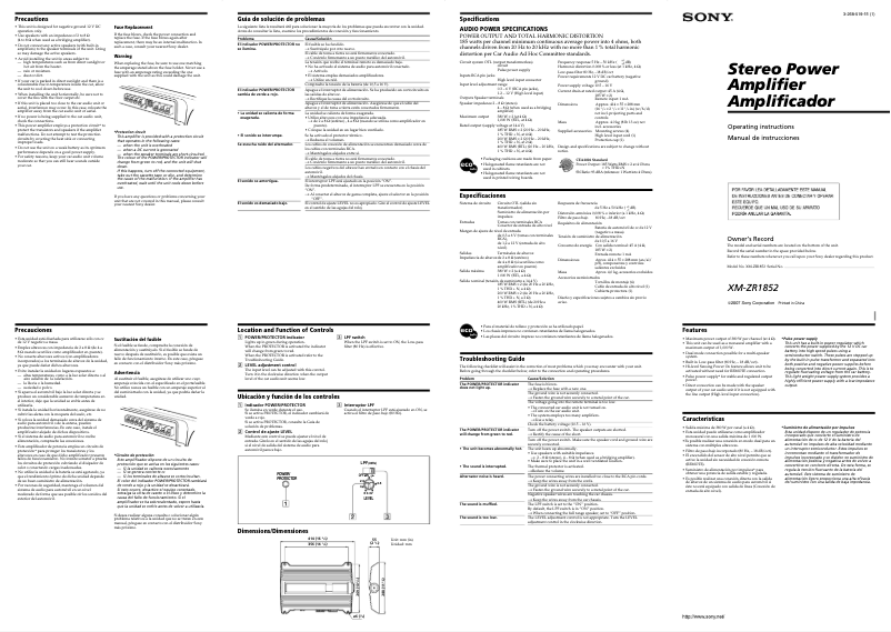 Page n°1 - Manuel utilisateur Sony XM-ZR1852
