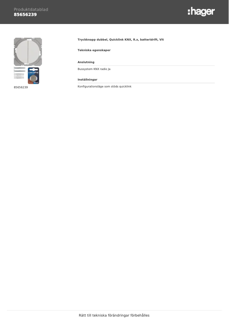 Page n°1 - Fiche technique Hager 85656239