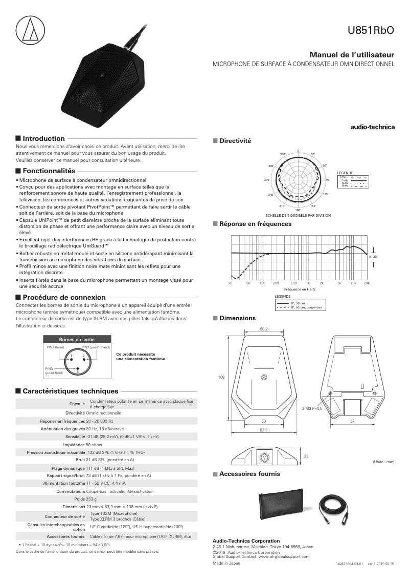 Page n°1 - Fiche technique Audio-Technica U851Rb