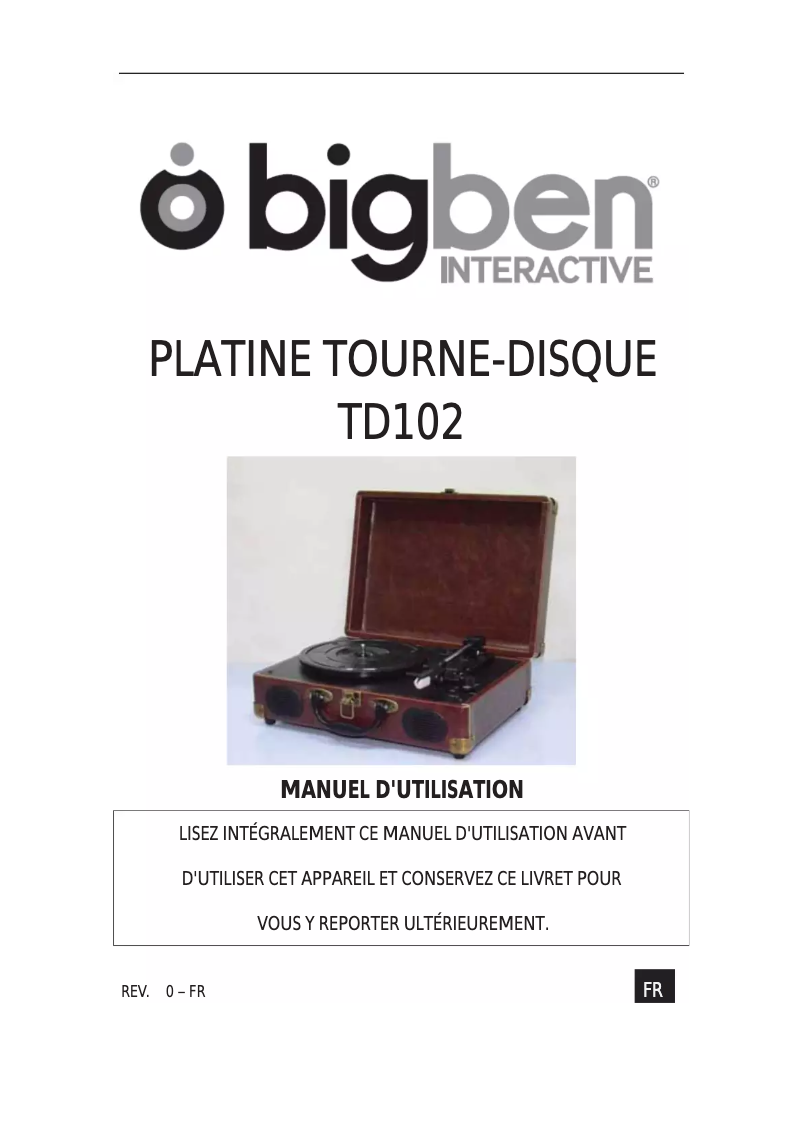 Page 1 de la notice Manuel utilisateur Bigben TD101